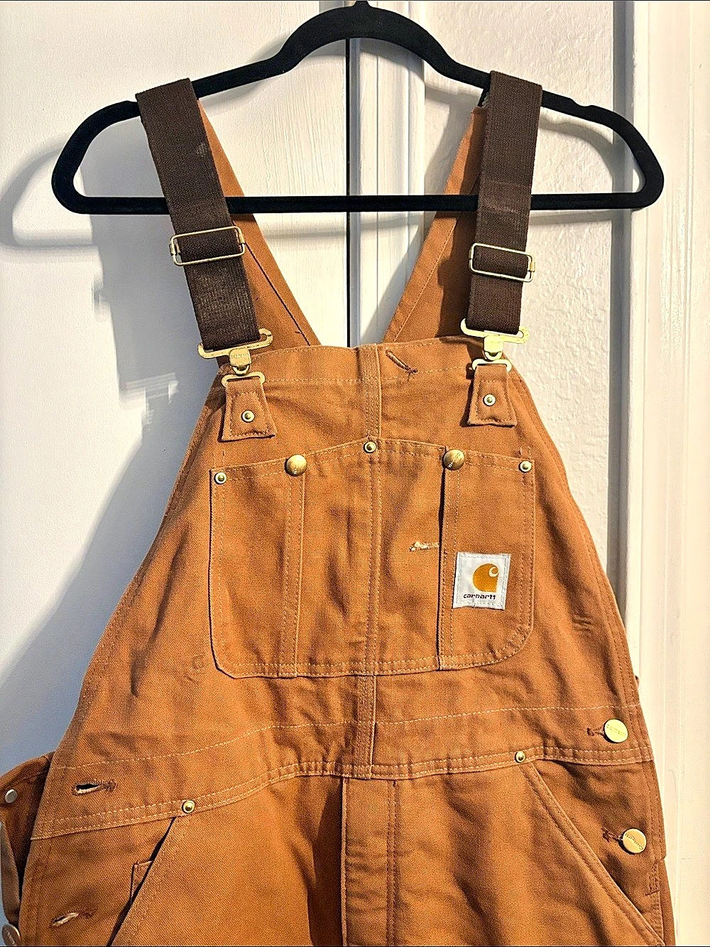 Carhartt Washed Duck Insulated Bib Overall Brown Waist 36 x 32